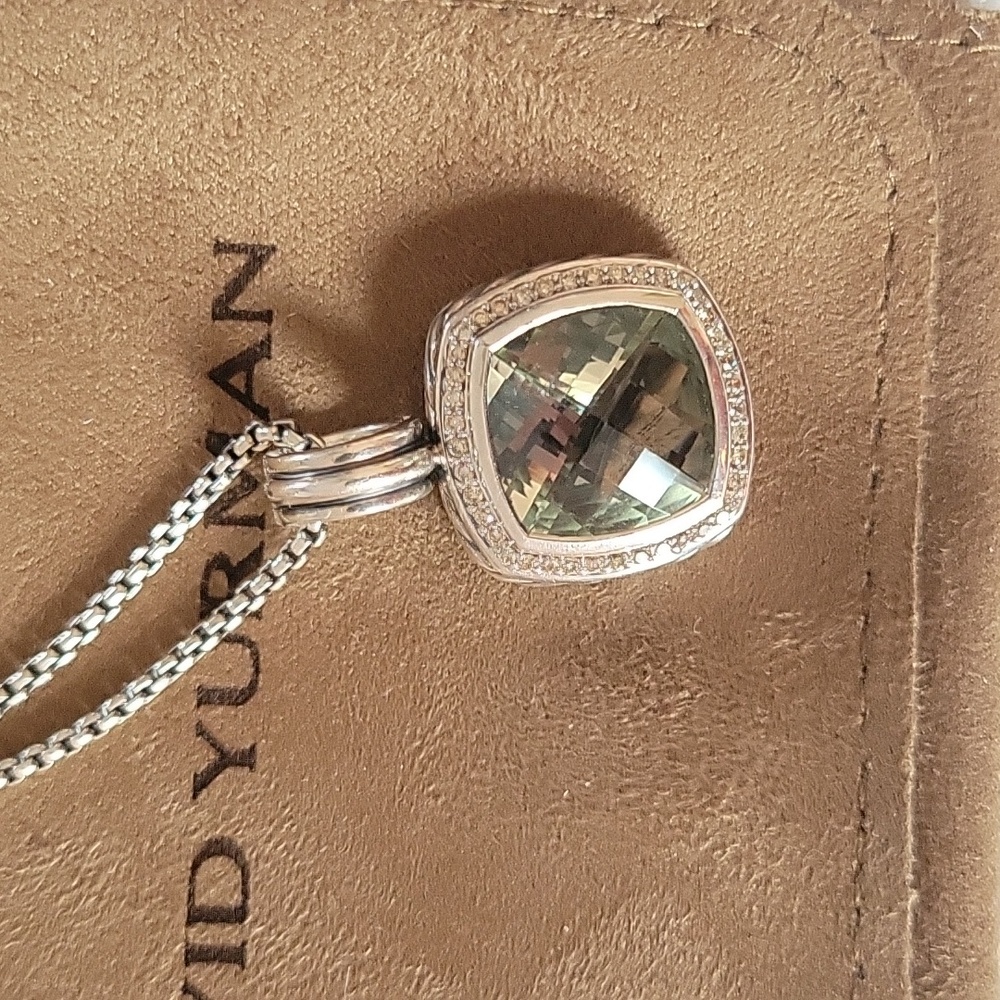 Vtg Daivd Yurman Diamonds Silver Prasiolite Huge Pendand